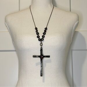 Handmade Freshwater Pearl Cross Pendant Necklace Rustic Gothic Statement